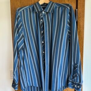 Casual Blue Striped Button Down Shirt